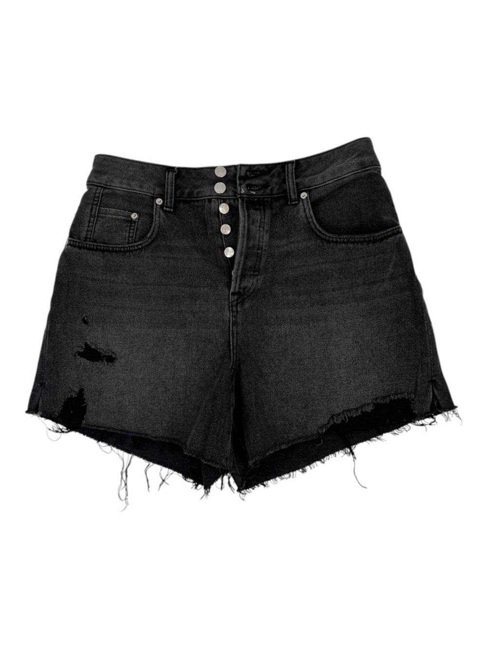 Free People Crvy high-rise cut-off denim distressed button fly Black Shorts 31